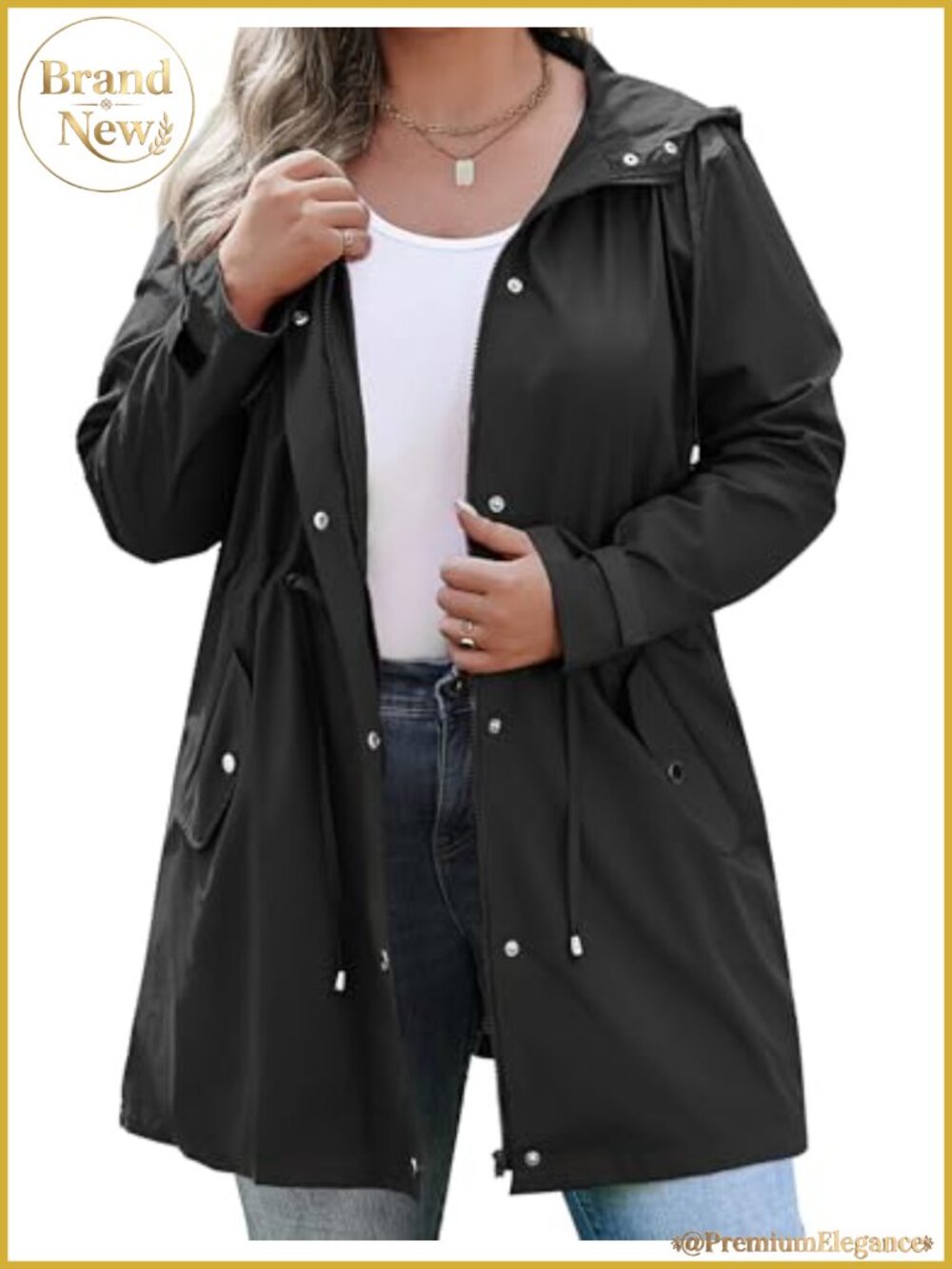 Plus Size Waterproof Rain Jacket Hooded Windbreaker
